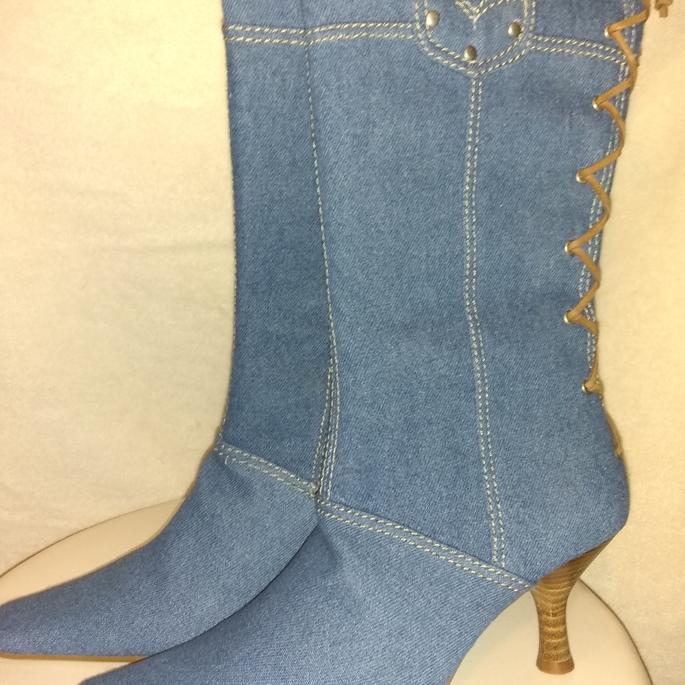 Women's Mixit Blue Denim Boots, Zip-up Size 6 1/2
